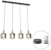 LED Candeeiro de suspensão inteligente preto com vidro fumê 4 luzes incl. Wifi A60 - Zuzanna Design