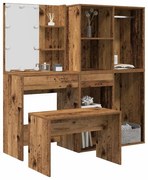 vidaXL Conjunto toucador com luzes LED derivados madeira madeira velha