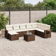vidaXL 9 pcs conjunto sofás p/ jardim c/ almofadões vime PE castanho