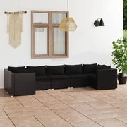 7 pcs conjunto lounge de jardim c/ almofadões vime PE preto