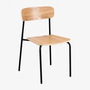 Cadeira De Jantar Empilhável Em Ferro E Madeira Wilpier Preto & Madeira Natural - Sklum