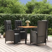 vidaXL 5 pcs conjunto de jantar p/ jardim c/ almofadões vime PE preto