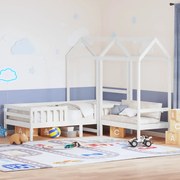 vidaXL Conj. de cama e banco c/ telhado 100x200 cm pinho maciço branco