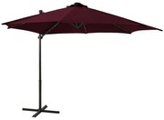 Guarda-sol jardim cantilever c/ poste e luzes LED 300 cm bordô