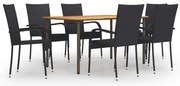 vidaXL 7 pcs conjunto de jantar para jardim vime PE preto