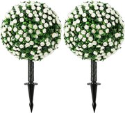 HOMCOM Bolas de Rosas Artificiais resistentes aos UV para exterior, conjunto de 2 topiárias de rosas, 55 cm, Branco | Aosom Portugal