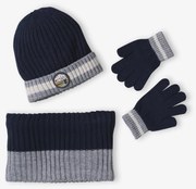 Conjunto gorro + gola snood + luvas «Montanhas», para menino azul-noite