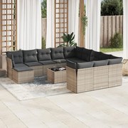 vidaXL 13 pcs conjunto sofás p/ jardim c/ almofadões vime PE cinzento