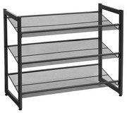 SONGMICS Sapateira de 3 níveis, malha de aço, prateleira empilhável plana ou angular para 9 a 12 pares de sapatos, preta LMR03B
