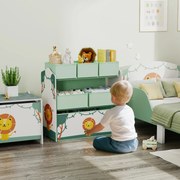 Móvel de arrumação infantil de 3 níveis 110 x 29,5 x 82  cm, estante para brinquedos com 6 caixas de tecido removíveis, verde