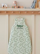 Saco de bebé sem mangas, Croco Mignon verde medio liso com motivo