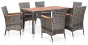 vidaXL 7 pcs conjunto jantar exterior com almofadões vime PE cinzento