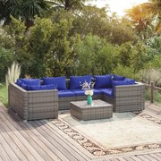 vidaXL 7 pcs conjunto lounge de jardim c/ almofadões vime PE cinzento