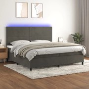 Cama box spring c/ colchão/LED 200x200cm veludo cinzento-escuro