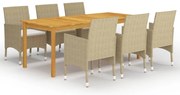 vidaXL 7 pcs conjunto de jantar para jardim bege