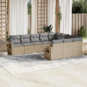 vidaXL 10 pcs conjunto de sofás p/ jardim com almofadões vime PE bege