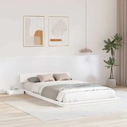 vidaXL Estrutura de Cama de Chão com Mesas de Cabeceira Branca 135x190cm Madeira Sólida