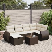 7 pcs conjunto de sofás jardim c/ almofadões vime PE castanho