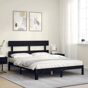 Estrutura de cama com cabeceira 160x200 cm madeira maciça preto