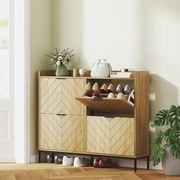 Sapateira Estreita com 4 Portas Sapateira para Entrada com Prateleiras Ajustáveis para 16 Pares de Sapatos 120x23,5x95,5 cm Madeira