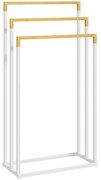 kleankin Toalheiro de Pé 45x22,5x86 cm de 3 Níveis em Forma de Escada com 3 Barras de Bambu e Estrutura de Aço Branco e Madeira | Aosom Portugal