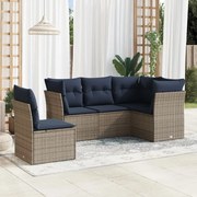 vidaXL 5 pcs conjunto sofás p/ jardim c/ almofadões vime PE cinzento