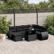 vidaXL 8 pcs conjunto sofás de jardim com almofadões vime PE preto