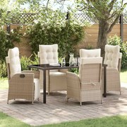 vidaXL Conjunto de Jantar para Jardim com almofada 5 pcs Bege vime PE