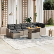 vidaXL 8 pcs conjunto sofás de jardim c/ almofadões vime PE cinzento