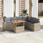 vidaXL 7 pcs conjunto de sofás p/ jardim com almofadões vime PE bege