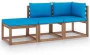 3 pcs conjunto lounge de paletes + almofadões pinho impregnado