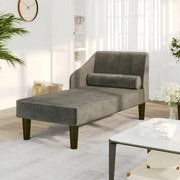 Chaise longue com rolo veludo cinza-escuro