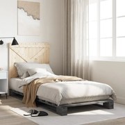 vidaXL Estrutura de cama com cabeceira 90x200 cm pinho maciço cinzento