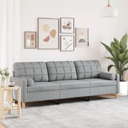 vidaXL Sofá 3 lug. c/ almofadas decorativas 210 cm tecido cinza-claro