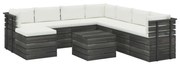 9 pcs conjunto lounge de paletes com almofadões pinho maciço