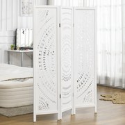 Biombo Dobrável de 3 Painéis de Madeira 120x170 cm Biombo Separador de Ambientes com Padrões Gravados Elegantes Branco