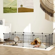 Recinto de Metal para Animais de Estimação Recinto Metálico com 12 Painéis para Pequenos Animais DIY 140x70x35 cm Preto