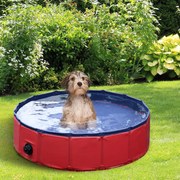 Piscina Dobrável Portátil para Animais de Estimação PVC Antiderrapante Ø80x20 cm Vermelho