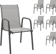 Outsunny Conjunto de 6 Cadeiras de Jardim Empilháveis com Apoio de Braços Assento e Encosto em Malha Respiráveis 51x69x87 cm Cinza | Aosom Portugal