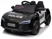 Carro elétrico para Crianças Audi R8 Policia 12V Rodas Espuma EVA, Assento couro ecológico Preto