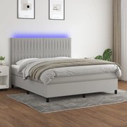 Cama box spring c/ colchão e LED 180x200 cm tecido cinza-claro