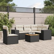 vidaXL 6 pcs conjunto sofás de jardim c/ almofadões vime PE preto