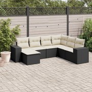 vidaXL 7 pcs conjunto de sofás p/ jardim c/ almofadões vime PE preto