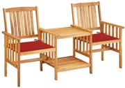 vidaXL Cadeiras de jardim c/ mesa de centro e almofadões acácia maciça