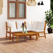 vidaXL 4 pcs conjunto lounge jardim c/ almofadões acácia maciça creme