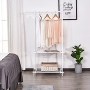 Suporte para Cabide Dobrável com 2 Prateleiras e 2 Barras para Pendurar Roupas para Sala Quarto Entrada 107,5x45x150 cm Branco