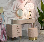 Toucador com Banco Sharon Pink – Estilo Glamour, Pele Sintética Acolch