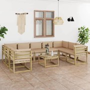 10pcs conjunto lounge de jardim com almofadões pinho impregnado