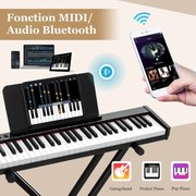 Suporte e banqueta para teclado eletrônico de 61 teclas, 300 timbres, 300 ritmos, 50 demonstrações, modo de ensino, microfone