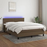 Cama box spring c/ colchão/LED 140x190cm tecido castanho-escuro